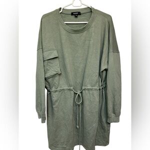 Missguided pocket detail tie waist sweater mini dress in sage